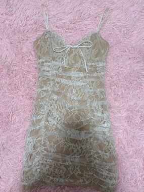 Stella Laguna Beach Ivory Lace Over Nude Mini Dress